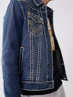 True Religion Men Blue Washed Collar Jacket