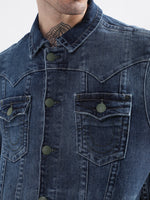 True Religion Men Blue Washed Collar Jacket