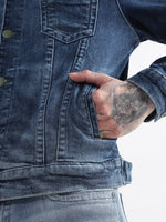 True Religion Men Blue Washed Collar Jacket