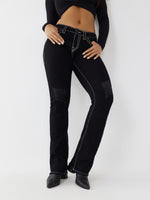 True Religion Big T Stitch Becca Bootcut Black Mid Rise Distressed Jeans