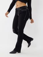 True Religion Big T Stitch Becca Bootcut Black Mid Rise Distressed Jeans