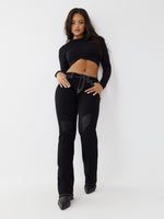 True Religion Big T Stitch Becca Bootcut Black Mid Rise Distressed Jeans