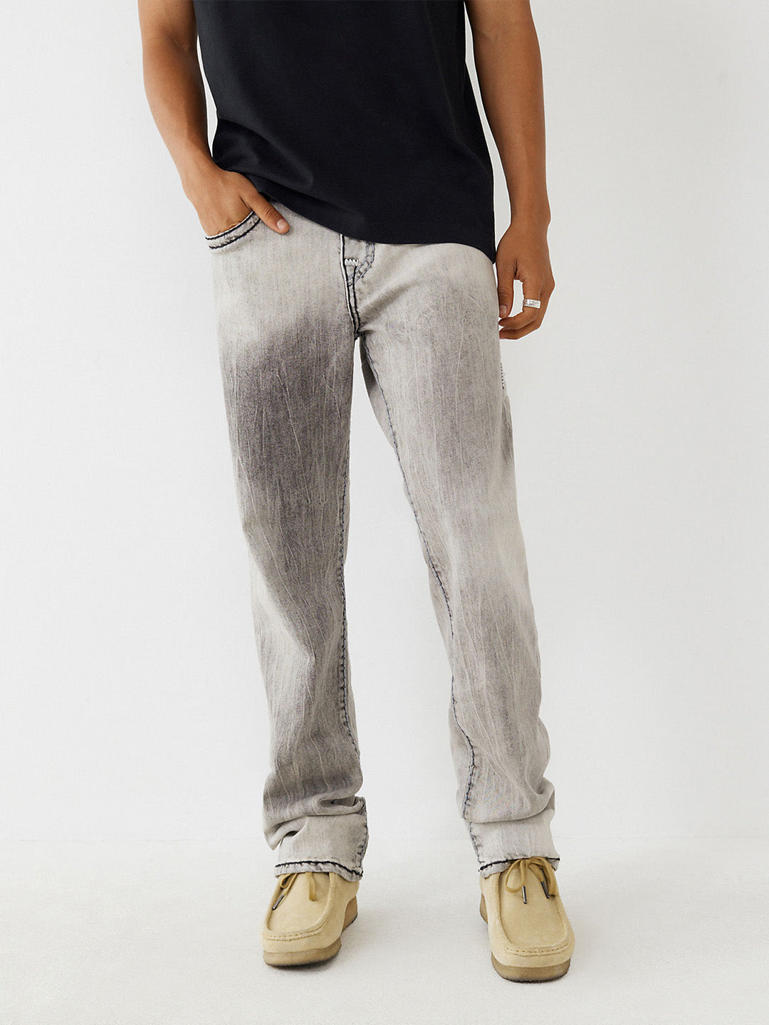 True Religion Men Black Solid Straight Fit Jeans