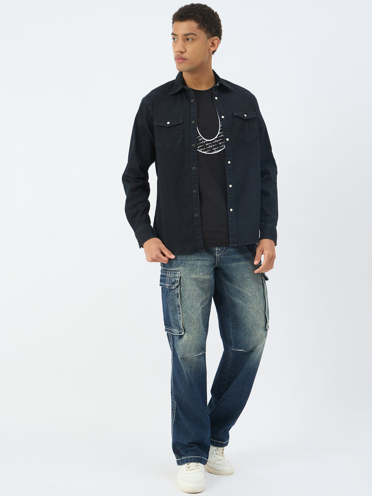 True Religion Men Black Collar Shirt