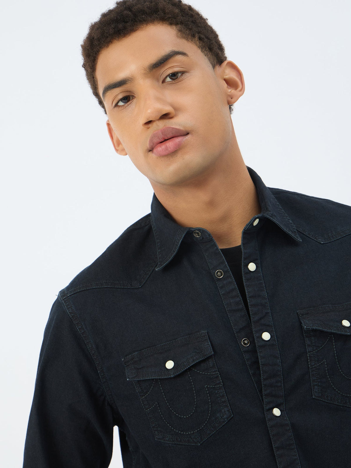 True Religion Men Black Collar Shirt