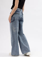 True Religion Women Blue Solid Fit and Flare Mid-Rise Jeans