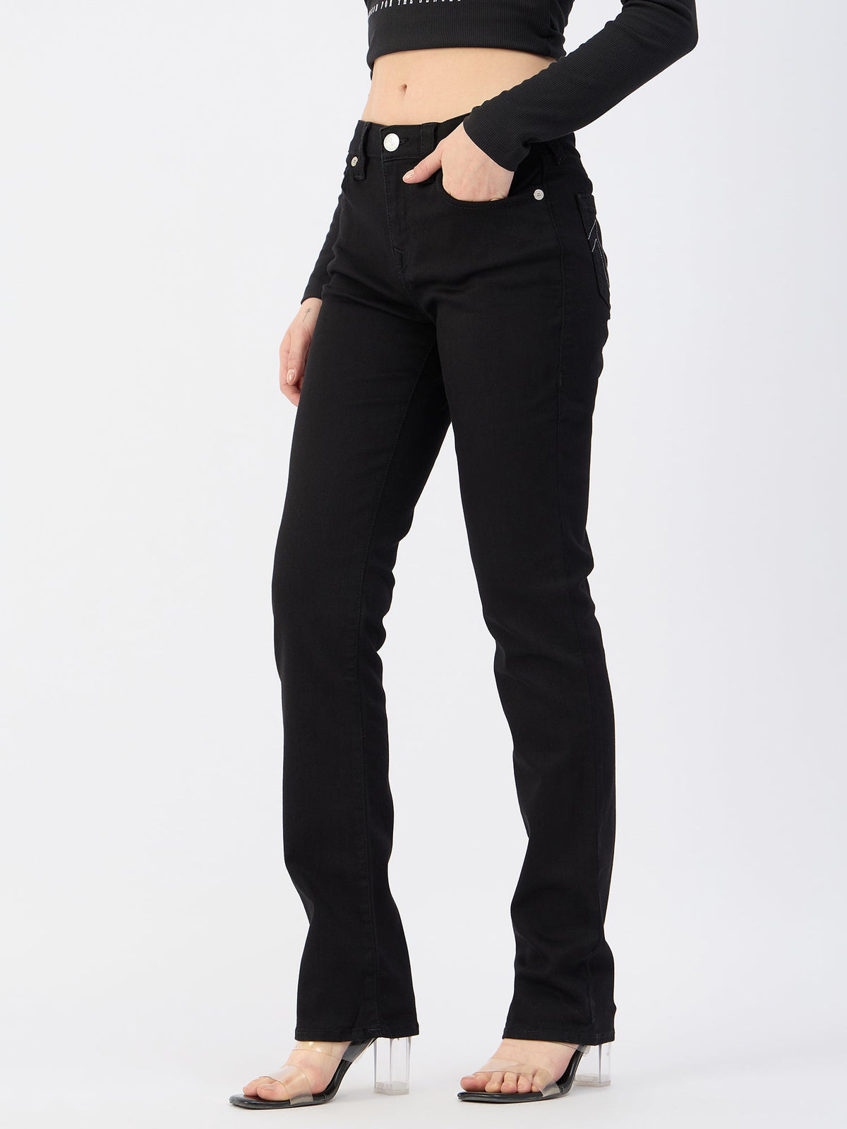 True Religion Women Black Straight Fit Jeans