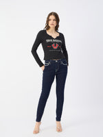 True Religion Women Black Notch Neck Tshirt
