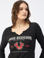 True Religion Women Black Notch Neck Tshirt