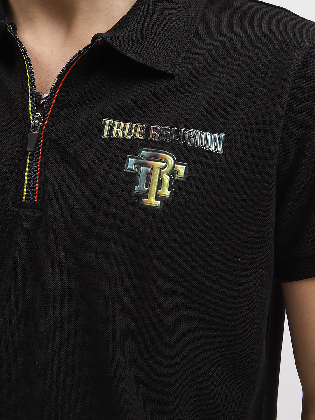 True Religion Men Black Solid Polo Collar Short Sleeves Tshirt