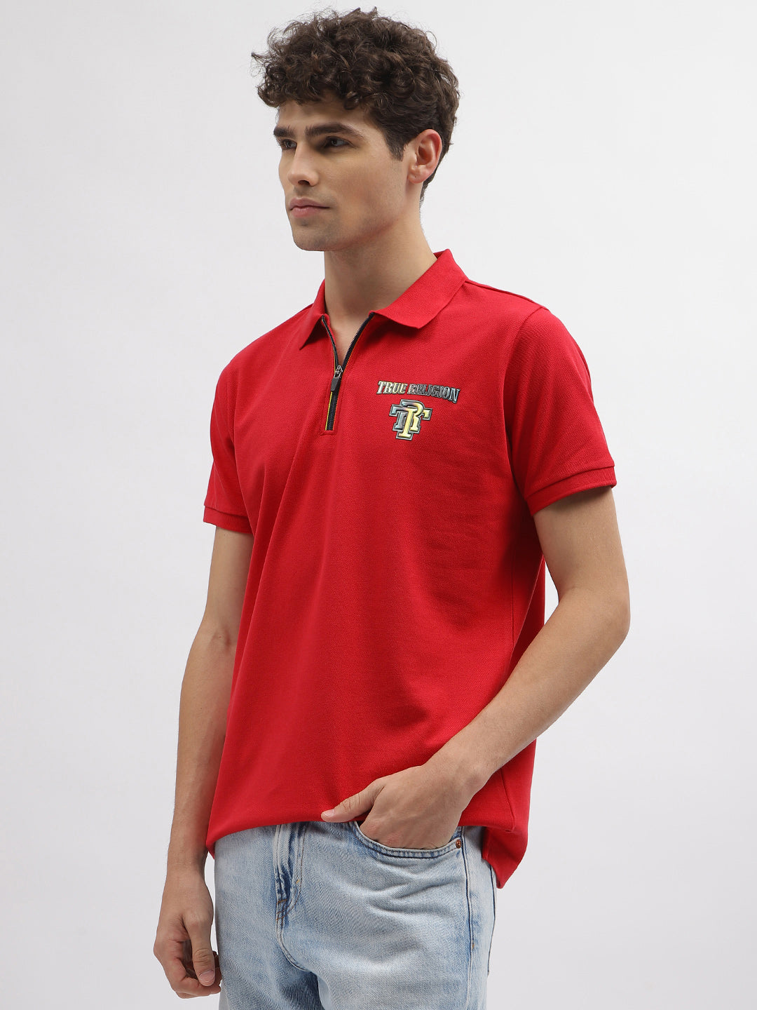 True Religion Men Red Solid Polo Collar Short Sleeves Tshirt