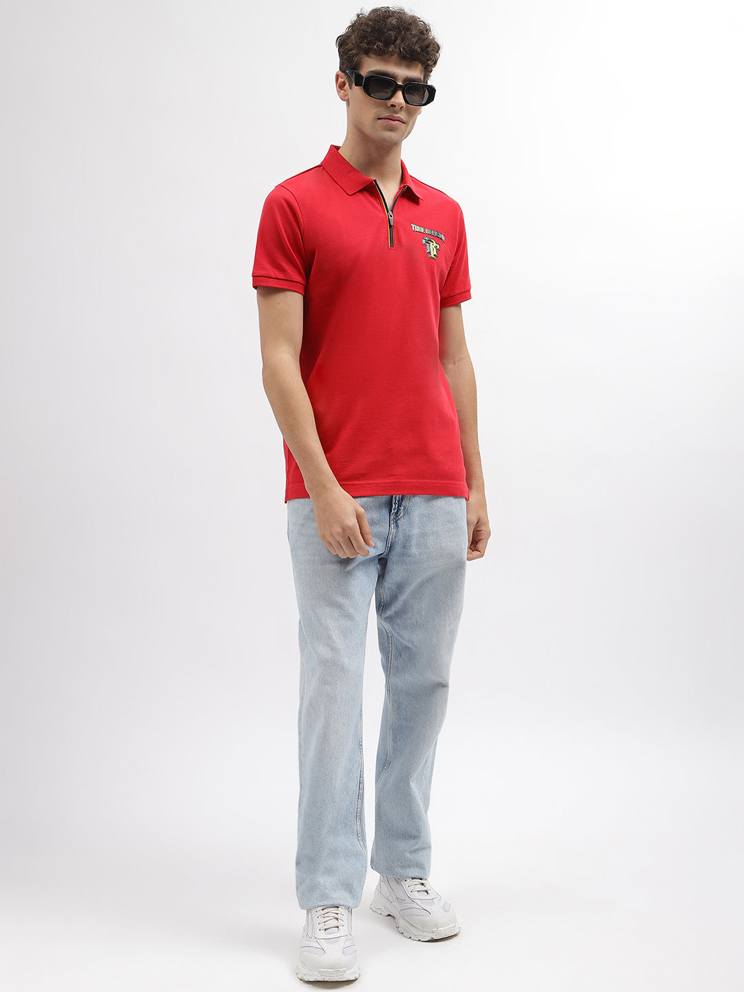 True Religion Men Red Solid Polo Collar Short Sleeves Tshirt