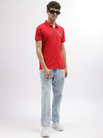 True Religion Men Red Solid Polo Collar Short Sleeves Tshirt