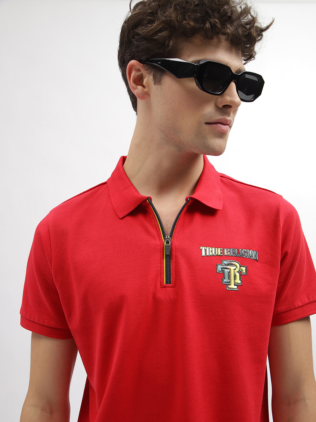 True Religion Men Red Solid Polo Collar Short Sleeves Tshirt