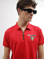 True Religion Men Red Solid Polo Collar Short Sleeves Tshirt