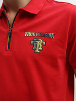 True Religion Men Red Solid Polo Collar Short Sleeves Tshirt