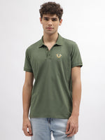 True Religion Men Green Solid Polo Collar Short Sleeves Tshirt