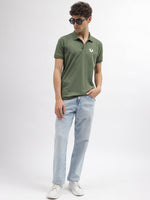 True Religion Men Green Solid Polo Collar Short Sleeves Tshirt