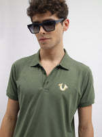 True Religion Men Green Solid Polo Collar Short Sleeves Tshirt