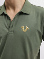 True Religion Men Green Solid Polo Collar Short Sleeves Tshirt