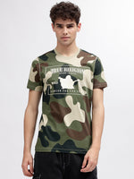 True Religion Men Green Printed Round Neck Short Sleeves T-Shirt
