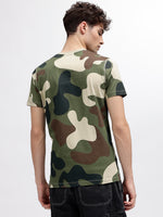 True Religion Men Green Printed Round Neck Short Sleeves T-Shirt