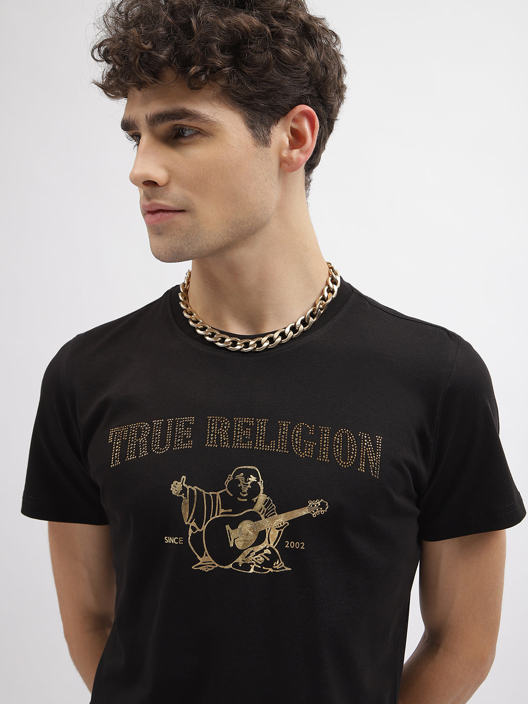 True Religion Men Black Printed Round Neck Short Sleeves Tshirt
