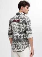 True Religion Men Grey Printed Spread Collar Full Sleeves Shirt