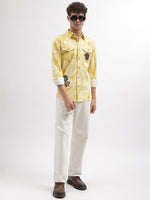 True Religion Men Yellow Printed Spread Collar Full Sleeves Shirt