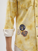 True Religion Men Yellow Printed Spread Collar Full Sleeves Shirt