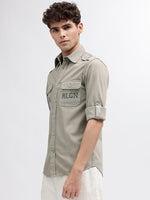 True Religion Men Grey Solid Shirt Collar Full Sleeves Shirt