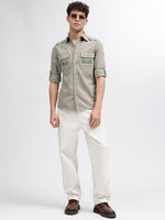 True Religion Men Grey Solid Shirt Collar Full Sleeves Shirt