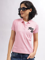 True Religion Women Pink Solid Polo Collar Short Sleeves T-Shirt