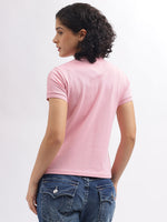 True Religion Women Pink Solid Polo Collar Short Sleeves T-Shirt