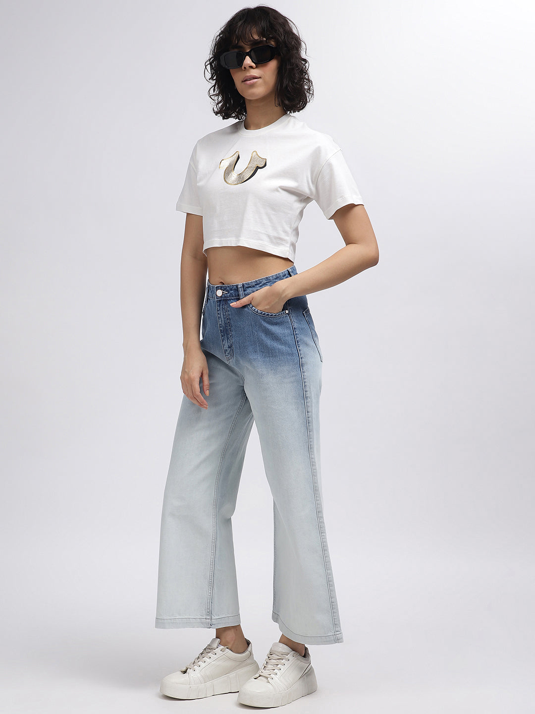 True Religion Women White Solid Round Neck Short Sleeves T-Shirt