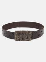 True Religion Men Brown Printed Belt With Push Pin Buckle