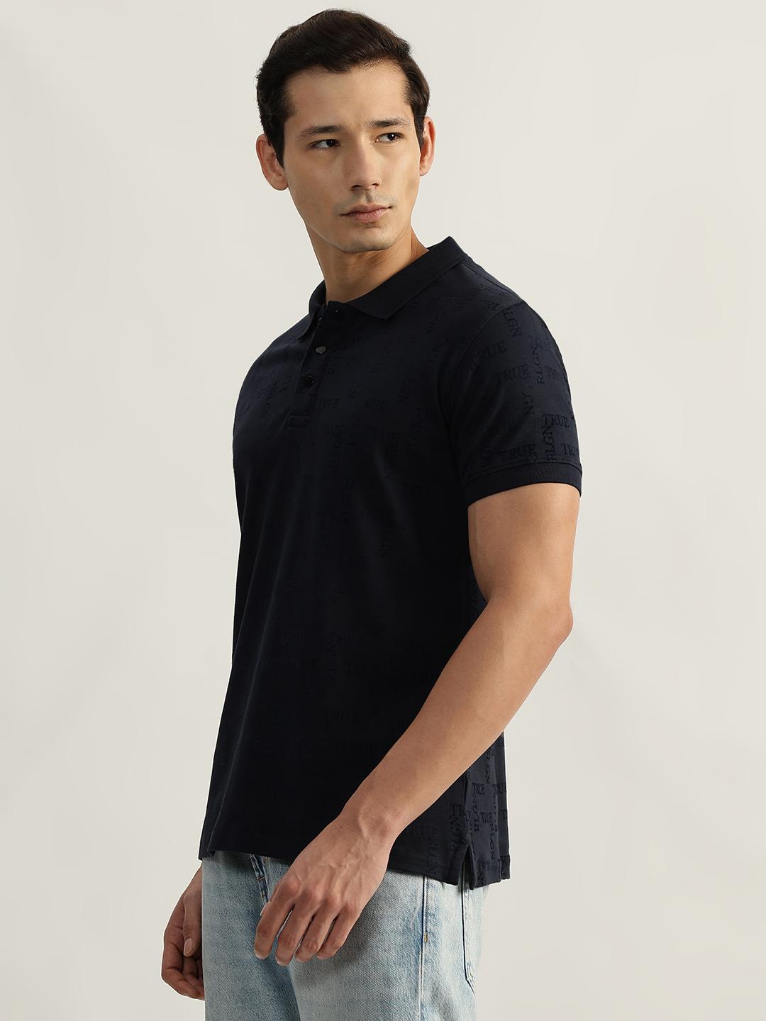 True Religion Men Navy Solid Polo Collar Short Sleeves Tshirt