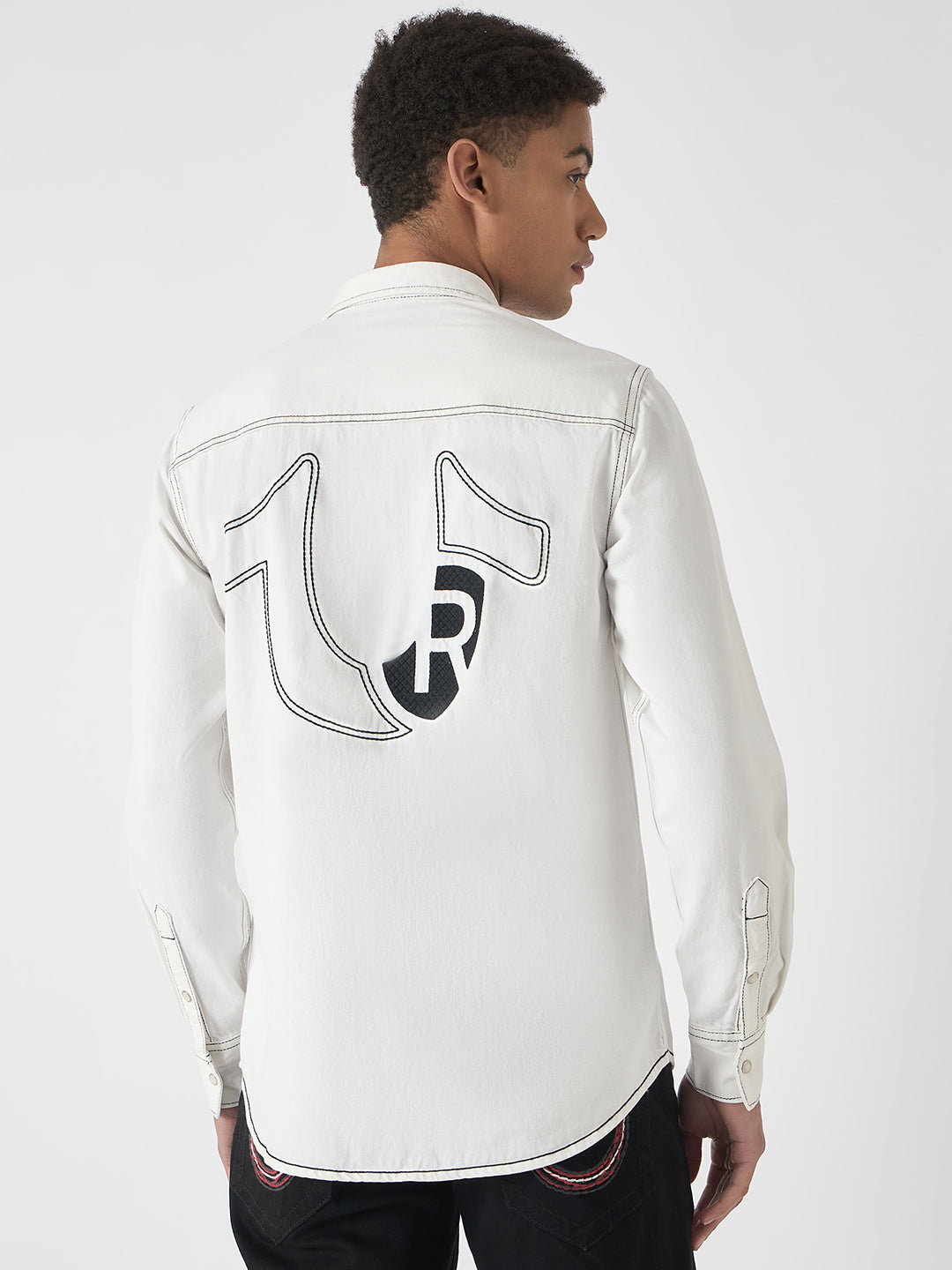 True Religion Men White Solid Spread Collar Full Sleeves Shirt