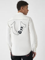 True Religion Men White Solid Spread Collar Full Sleeves Shirt