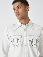 True Religion Men White Solid Spread Collar Full Sleeves Shirt