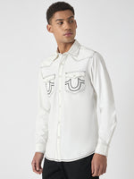 True Religion Men White Solid Spread Collar Full Sleeves Shirt
