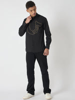 True Religion Men Black Printed Spread Collar Full Sleeves Shirt