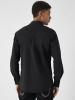 True Religion Men Black Printed Spread Collar Full Sleeves Shirt