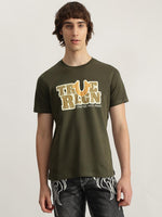 True Religion Men Olive Printed Round Neck Short Sleeves Tshirt