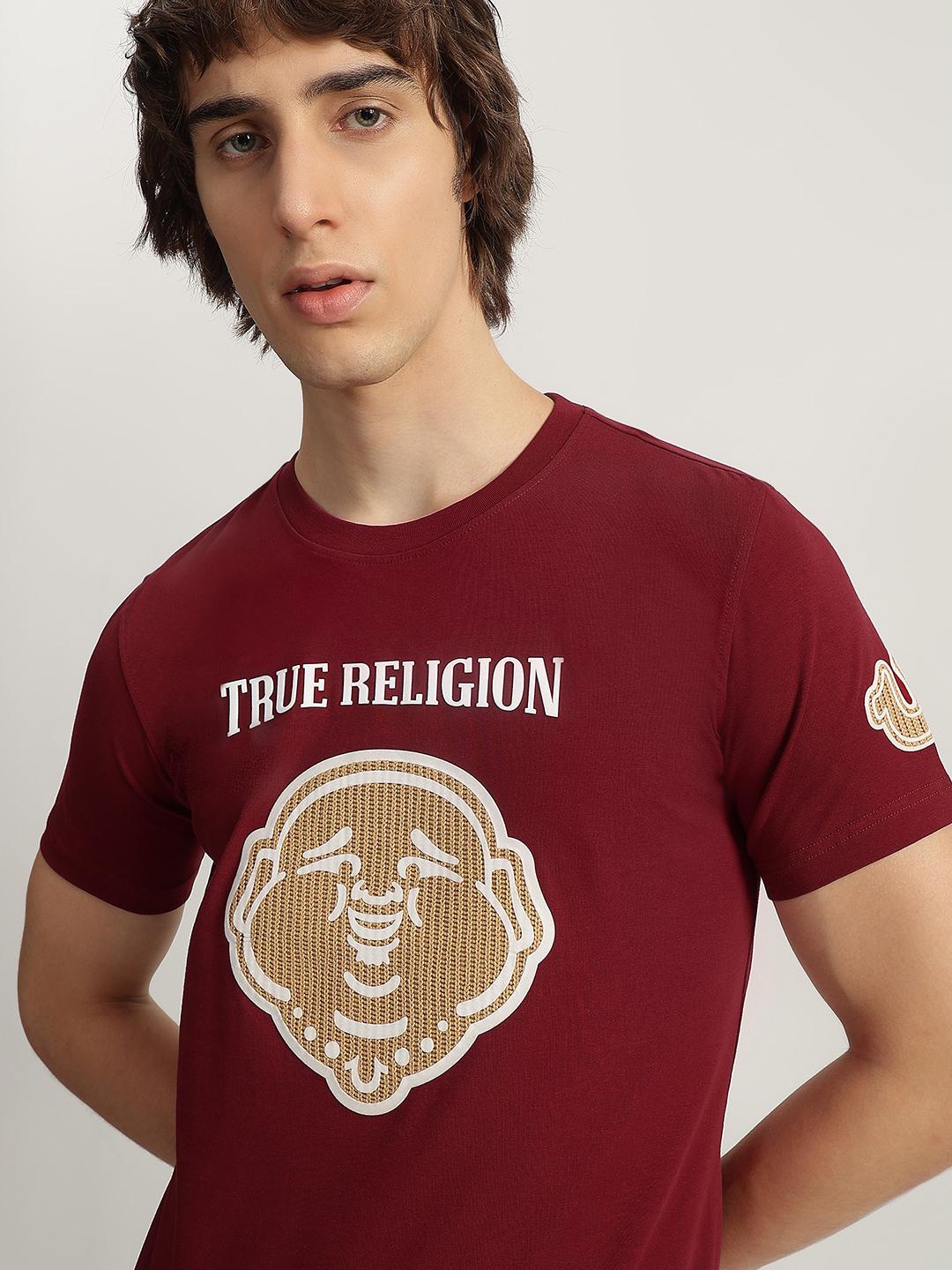True Religion Men Red Printed Round Neck Short Sleeves Tshirt