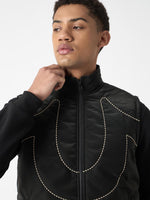 True Religion Men Black Solid Stand Collar Sleeveless Gilet Jacket