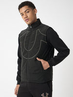 True Religion Men Black Solid Stand Collar Sleeveless Gilet Jacket