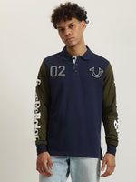 True Religion Men Color-Blocked Polo Collar Full Sleeves Tshirt
