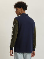 True Religion Men Color-Blocked Polo Collar Full Sleeves Tshirt