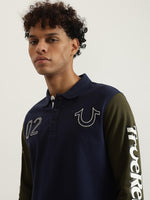 True Religion Men Color-Blocked Polo Collar Full Sleeves Tshirt